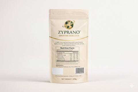 Back view of makhana packaging showcasing product details.