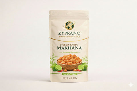 Lime-peri-peri flavoured makhana with tangy and spicy seasoning.