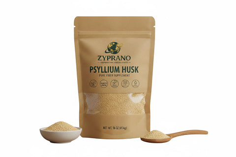 Psyllium husk packaging for digestive health and natural fiber intake.