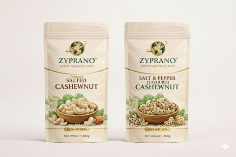 Salted flavoured cashew nuts for a savory snack option.